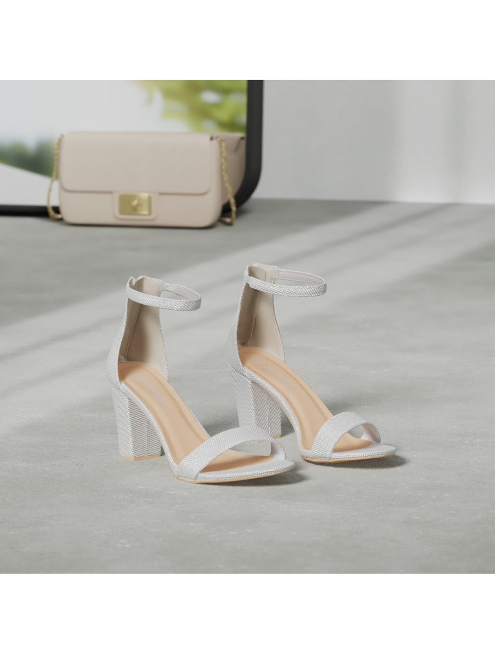 Women’s Silver Ankle-Strap Block Heel Sandals